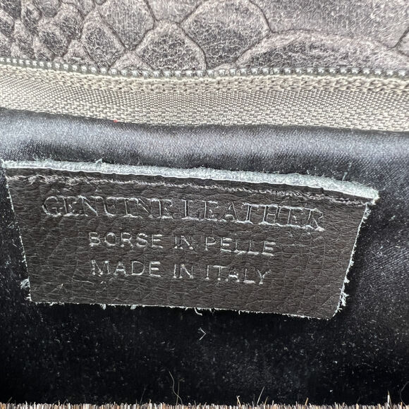 Reptile Crossbody Bag Chain Long Strap Olive Green Gray Leather Italy 8.5 x 5.5 - Picture 8 of 9